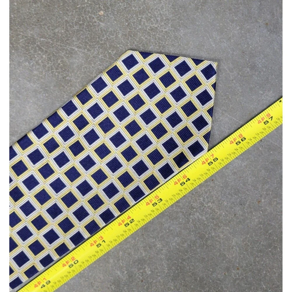 Brooks Brothers Makers Silk Tie Striped and Geometric Foulard Necktie Blue Gold